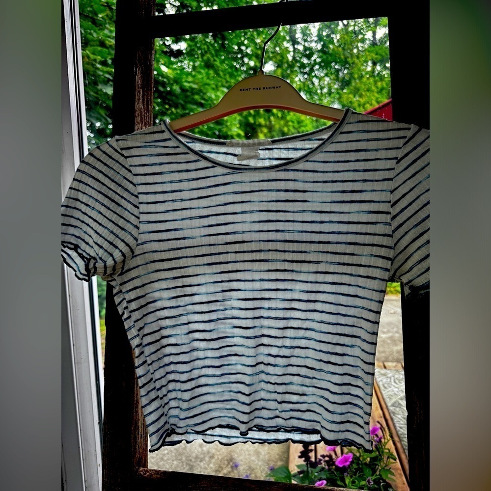 Caution To The Wind Crop Top Stripes Blue & White Small